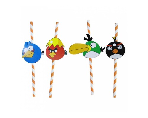 Трубочки 0,6*24 см прямые 100 шт "Злые Птички" бумага Garcia De Pou