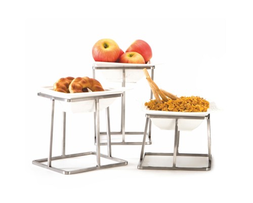 Подставка фуршетная стойка 20*20*15,5 см квадрат нерж. + салатник керамика P.L.Hotelware