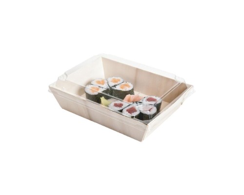 Фуршетная посуда: контейнер 18*13*4(h) см, деревянный шпон, 50 шт