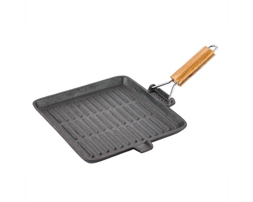 Сковорода-гриль 26,5*28 см h1,7 см чугун с дерев. ручкой черная ИНДУКЦИЯ P.L. Proff Cuisine