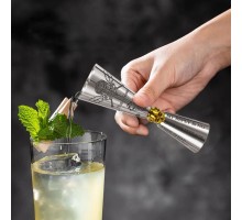 Джиггер 20/60 мл "MIXOLOGY-7" вращ. вставка Golden Skull нерж. B'Guys P.L.- Barbossa