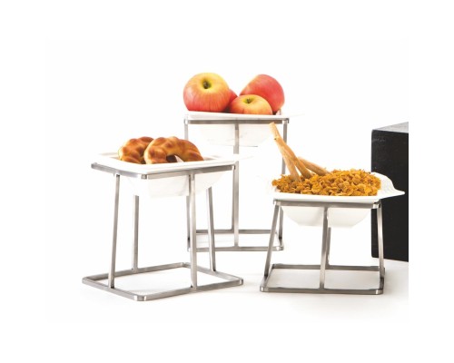 Подставка фуршетная стойка 20*20*25,5 см квадрат нерж. + салатник керамика P.L.Hotelware
