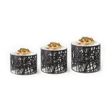 Подставка фуршетная стойка d 20 см h20 см круглая Black перфорация металл + блюдо стекло P.L.