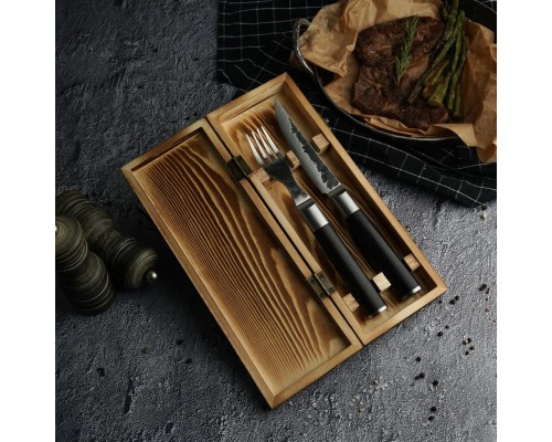 Набор для стейка нож+вилка "Vintage Garwin Premium" дерев. футляр Pakka Black P.L. Proff Cuisine