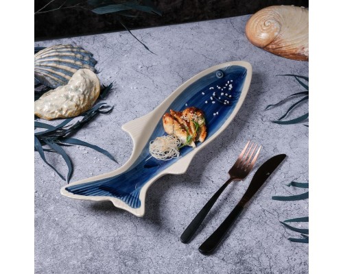 Блюдо овальное 42*13,3 см h4,5 см Рыба Fish Northern Blue Frutti di Mare P.L. [1]