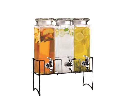 Банка емкость с краном тройная 3*4 л стекло на металл подставке 35,2*11,5*43 см P.L.