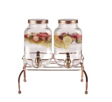 Банка емкость с краном двойная 2*4 л стекло на металл подставке 35,5*16,5*38,3 см P.L.