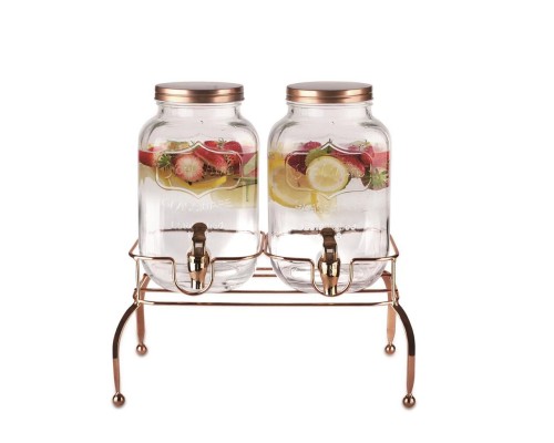 Банка емкость с краном двойная 2*4 л стекло на металл подставке 35,5*16,5*38,3 см P.L.