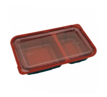 Контейнер порционный с крышкой черно-красный, СВЧ, 23,9*15*4,5 см, PP, 50 шт/уп