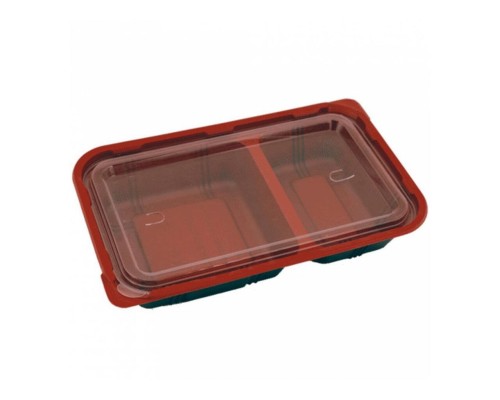 Контейнер порционный с крышкой черно-красный, СВЧ, 23,9*15*4,5 см, PP, 50 шт/уп