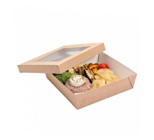 Ланч-бокс с крышкой (с окном), влагостойкий, 750 мл, 14*14*5 см, 25 шт/уп, коричневый ка